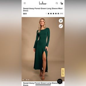 Lulus Swept Away Forest Green Long Sleeve Maxi Dress